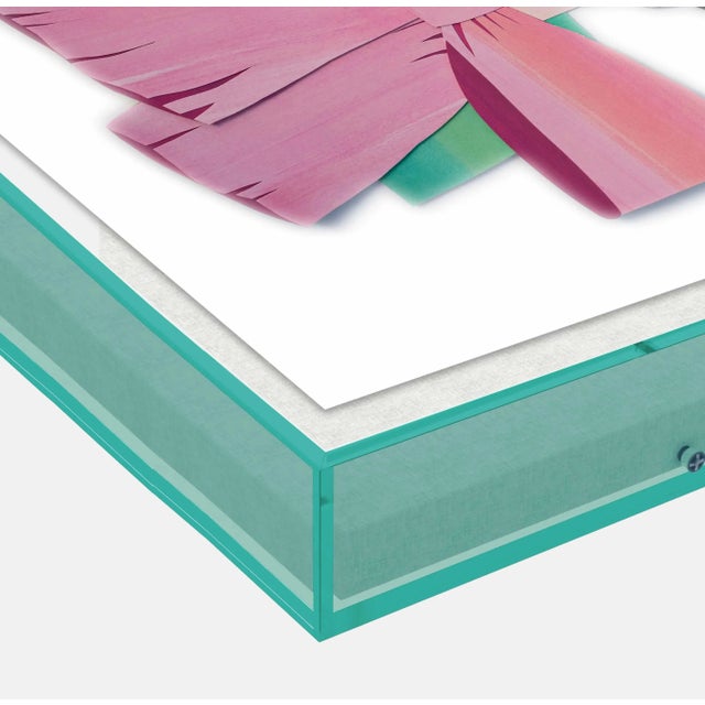 DESCRIPTION: Iris with Big Pink Bow by Melvin G in Turquoise Acrylic Shadow Box, Medium Art Print SPECIFICATIONS: Type:...