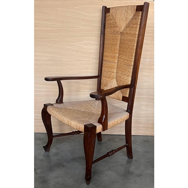 Mid 20th Century 20th Pair of Spanish Walnut Armchairs with High Back and Seat Caned For Sale - Image 5 of 18