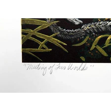 Figurative 1970s "Meeting of Two Worlds" Lithograph by Caroline Schultz For Sale - Image 3 of 4