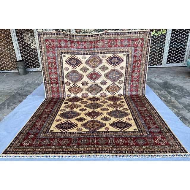 Hand-Knotted Afghan Kazak Wool Area Rug - 8'10" X 11'10" For Sale - Image 4 of 15