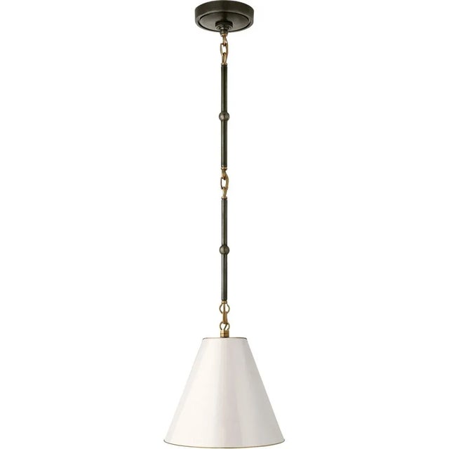 Goodman Petite Hanging Shade in Bronze and Hand-Rubbed Antique Brass with Antique White Shade Designer: Thomas O'Brien...