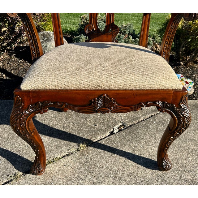 Vtg. Pair of Henredon Chippendale Heavily Carved Solid Mahogany Arm Chairs For Sale - Image 11 of 12