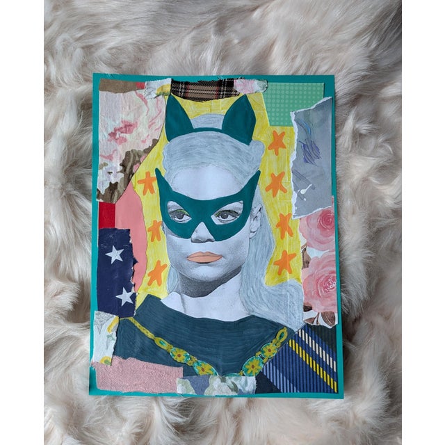 8.5" x 11" A mixed-media collage featuring the singer, songwriter, and actress Eartha Kitt in character as Catwoman in the...
