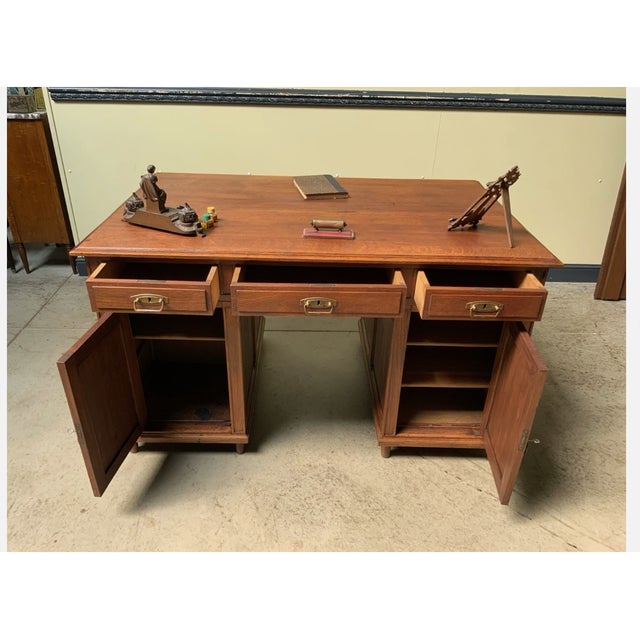 Brown Antique Art Deco Historicism Double-Sided Desk, 1930 For Sale - Image 8 of 11