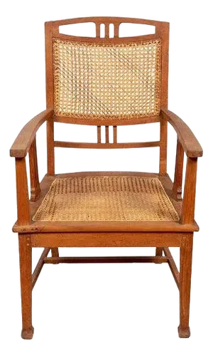 Dutch Colonial Javanese Teak Armchair with Rattan and Triglyph Inspired Motifs