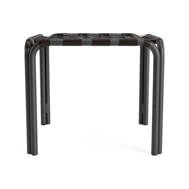 Contemporary Brown Jordan Kantan Aluminum Stacking Stool/Occasional Table, Vinyl Lace, Textured Pewter frame with Coffee fabric For Sale - Image 3 of 11
