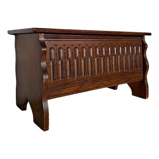 Antique Arts & Crafts Carved Oak Blanket Box For Sale