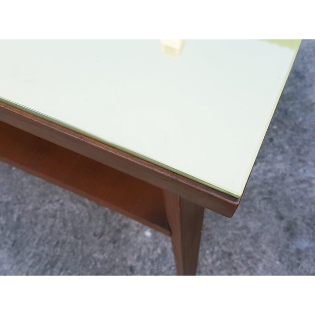 Metal Vintage Italian Teak Wood & Green Glass Coffee Table, 1960s For Sale - Image 7 of 14