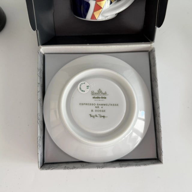 Ceramic No 4 Espresso Collector's Cup and Saucer by Brigitte Doege for Rosenthal Studio-Linie, 1990s, Set of 2 For Sale - Image 7 of 8