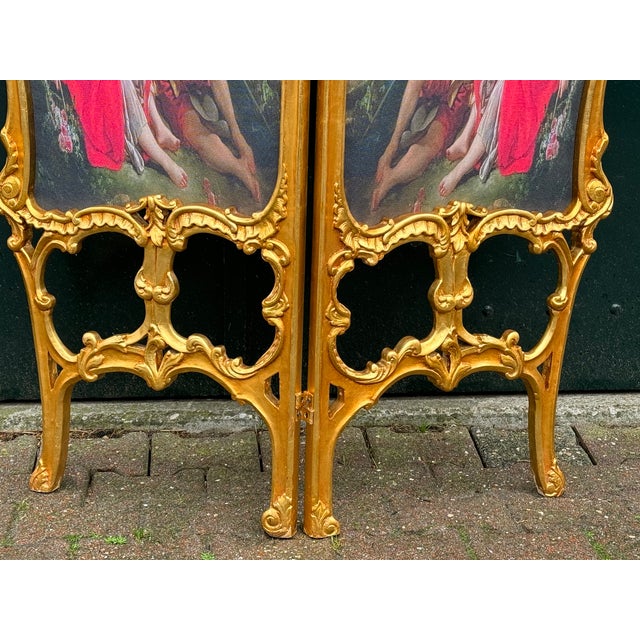 Late 20th Century Room Divider Screen - Handmade Louis XVI Beech Frame With French Scene For Sale - Image 6 of 12