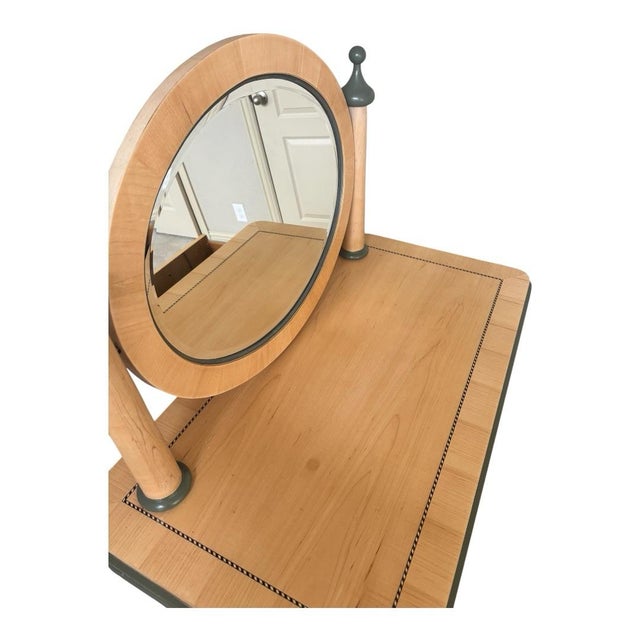 Contemporary Restored National Mt. Airy Maple Vanity With Round Mirror & Stool For Sale - Image 3 of 8