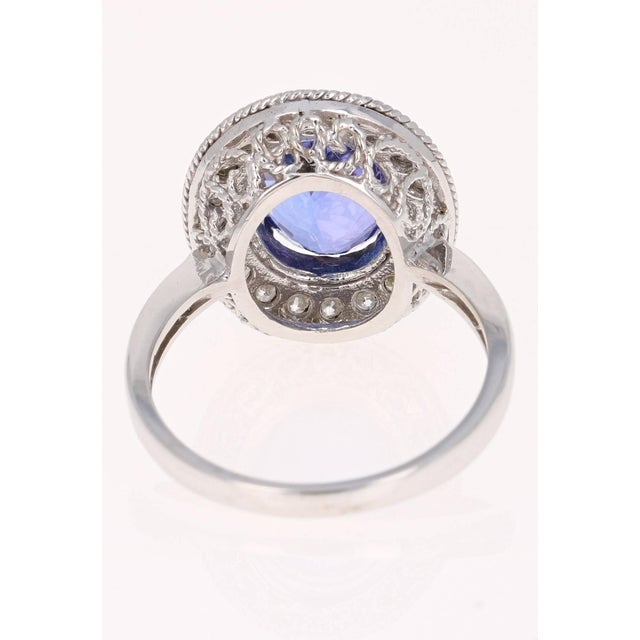 4.27 Carat Oval Cut Tanzanite Diamond White Gold Ring Size 7.5 For Sale - Image 4 of 7