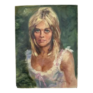 Vintage 1950s-60s Original Portrait Painting of a Woman by Ralph