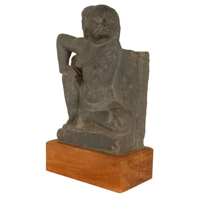 Indian Ancient Gandhara Buddhist Carved Schist Statue of Atlas Kushan Empire 300 Ad For Sale - Image 3 of 15