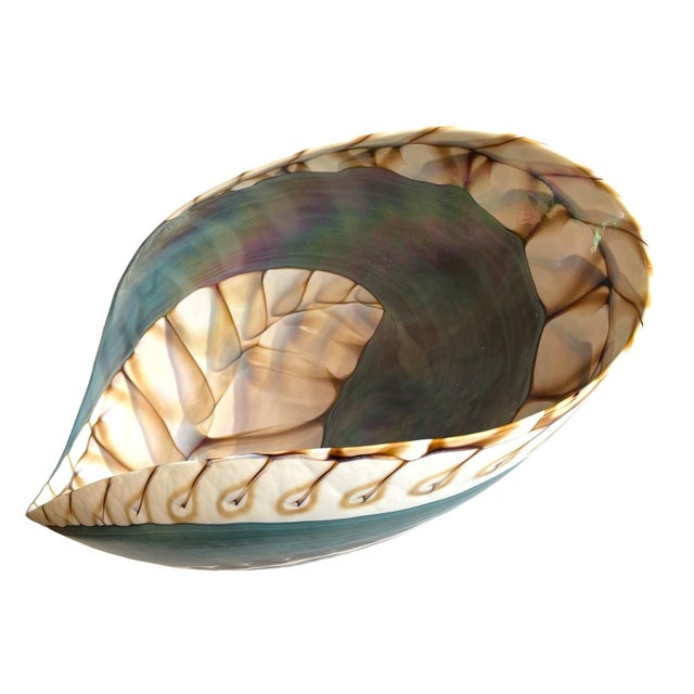 Mid-Century Modern Fornace Ferro Murano Style Art Glass Bowl in the Shape of a Sea Shell For Sale - Image 3 of 18