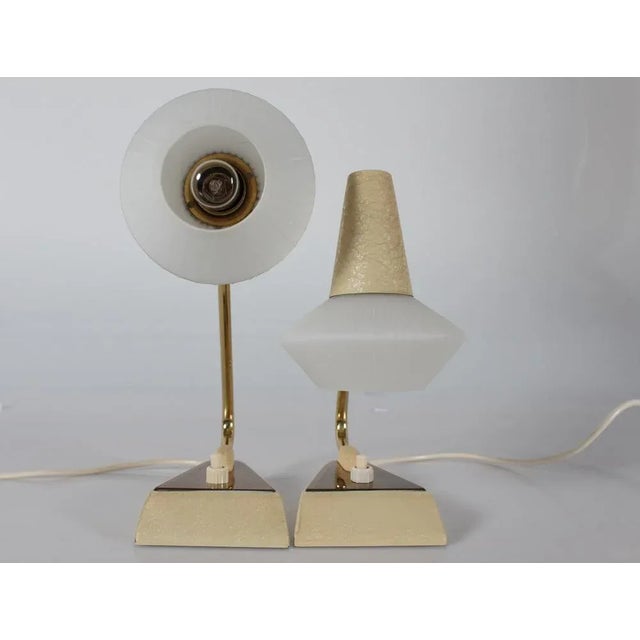 Metal Vintage Bedside Table Lamps in Cream and White, 1950s, Set of 2 For Sale - Image 7 of 11