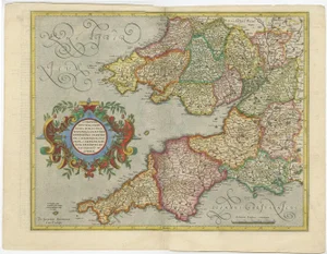 Antique Map of the English Counties Cornwall, Devon and Dorset, 1633
