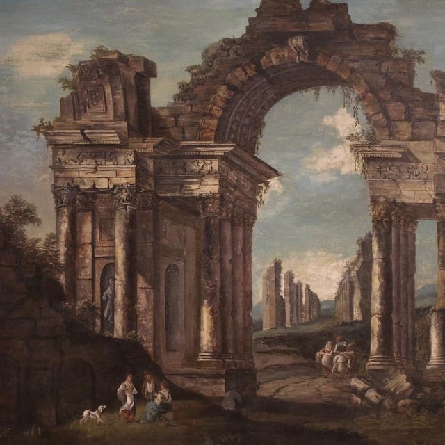 Italian Artist, 20th century Italian architectural capriccio painting, Oil on Canvas For Sale - Image 3 of 16