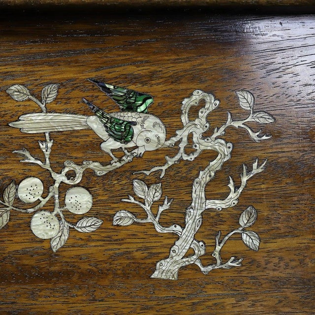 Huali Rosewood Tray Inlaid With Mother-of-Pearl Bird Motif For Sale - Image 9 of 10