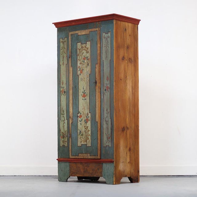 Rustic Farmhouse Folk Art Painted Bridal Cabinet 18th Century For Sale - Image 5 of 15