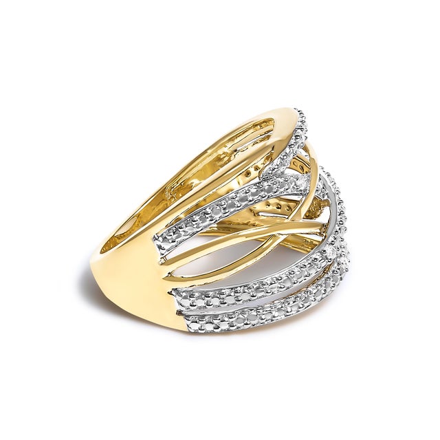 Elegantly woven from .925 sterling silver, this enchanting crossover ring is 14K Yellow Gold plated to give the ring its...