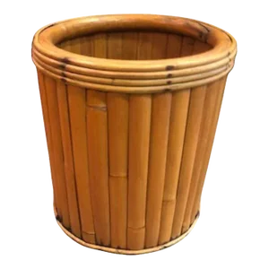 1960s Rattan and Bamboo Cachepot Vase