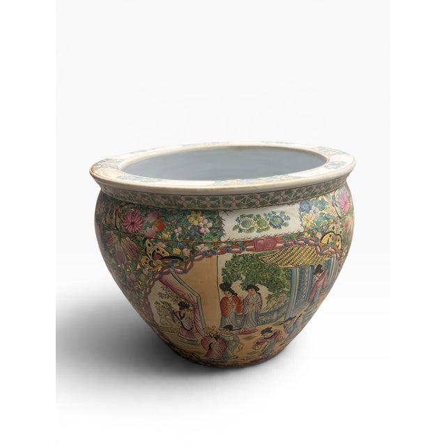 Chinese Vintage Chinese Famille Rose Porcelain Fishbowl Planter With Hand-Painted Goldfish Interior For Sale - Image 3 of 12