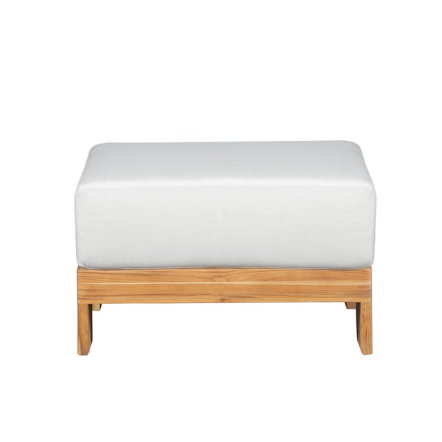 Paradiso Outdoor Solid Teak Wood Ottoman - Light Gray Fabric For Sale In Chicago - Image 6 of 7