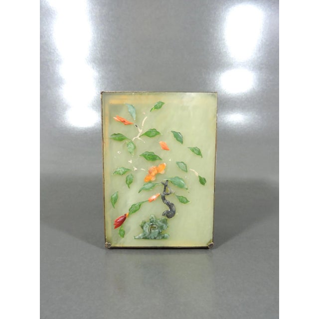 A very pretty old Chinese trinket box constructed of pure jade panels - this is a lot of jade!. The pieces of jade are...