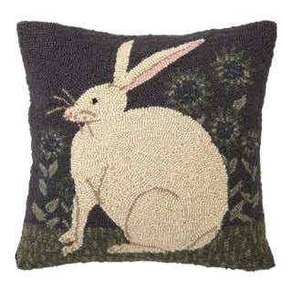 Hare with Sunflowers Hook Pillow, 16" x 16" For Sale