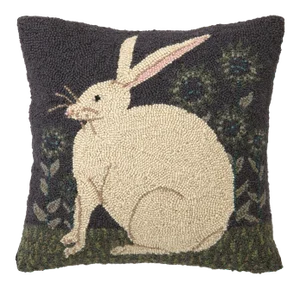 Hare with Sunflowers Hook Pillow, 16" x 16"