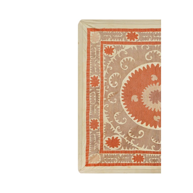 Uzbek Hand Embroidery Beige Suzani, Vintage Bedspread, Boho Wall hanging Decor, Natural Color Suzani Tablecloth 4'6'' x...