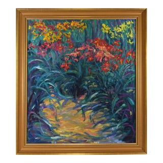 Vintage Impressionist Floral Garden Landscape Painting For Sale