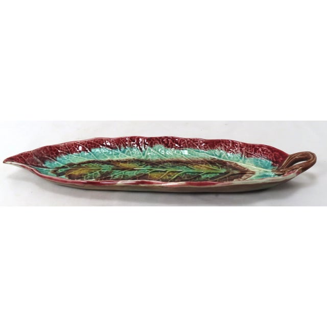 Antique American Victorian Majolica Leaf Relish Serving Tray For Sale In Boston - Image 6 of 13