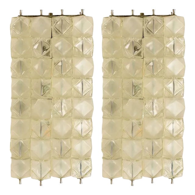 Crystal and Nickel Plated Wall Lamps by Filvem Voghera, 1968, Set of 2 For Sale
