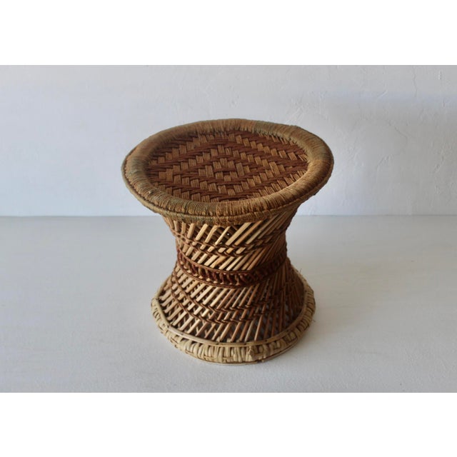 Brown Vintage Woven Bamboo Rattan Woven Cane Wicker Stool Mid-Century For Sale - Image 8 of 17
