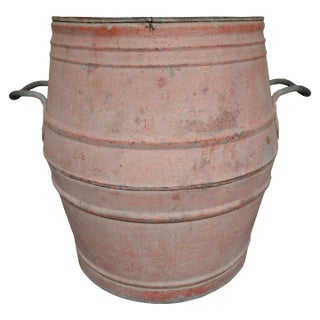 Vintage Belgian Galvanized Dolly Tub With Handles Salmon Colored Planter For Sale