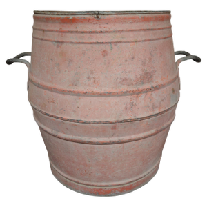 Vintage Belgian Galvanized Dolly Tub With Handles Salmon Colored Planter
