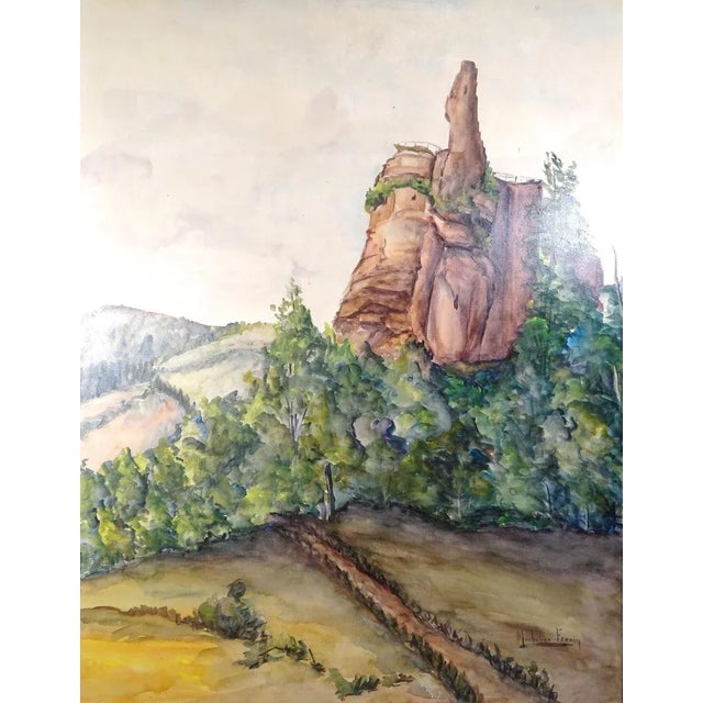 Paysage d'Alsace - Original Tempera and Watercolor on Paper by M. Frouin Mid 1900 For Sale - Image 4 of 4