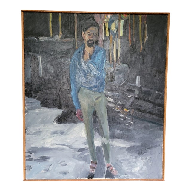 Late 20th Century Original Expressionist Figurative Oil Painting Portrait by Tom Blodgett, Framed For Sale