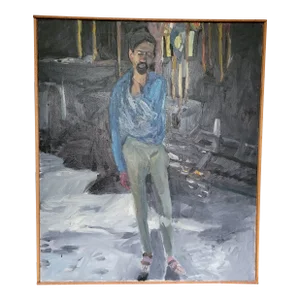 Late 20th Century Original Expressionist Figurative Oil Painting Portrait by Tom Blodgett, Framed
