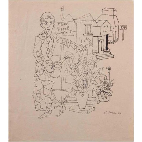 China ink drawing on paper. Hand signed lower right. Very good condition. This piece is attributed to the mentioned...