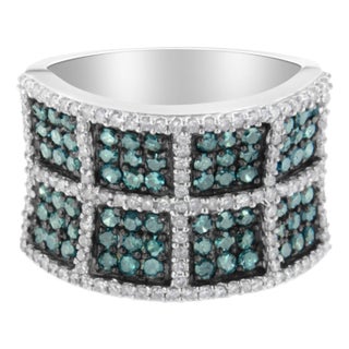 14K White Gold White and Treated Blue Diamond Cocktail Ring (1 1/2 Cttw, H-I Color, I1-I2 Clarity) - Size 7 For Sale
