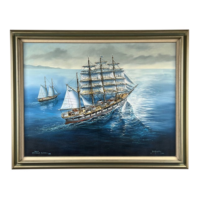“Barque Archibald Russell 1905” Oil on Canvas Painting by John Richard Perry Me 1984 Signed Lower Right For Sale