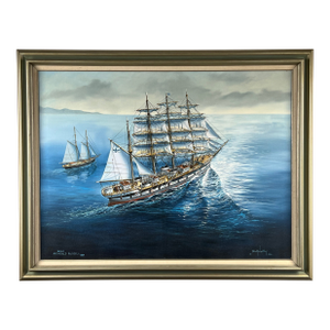 “Barque Archibald Russell 1905” Oil on Canvas Painting by John Richard Perry Me 1984 Signed Lower Right