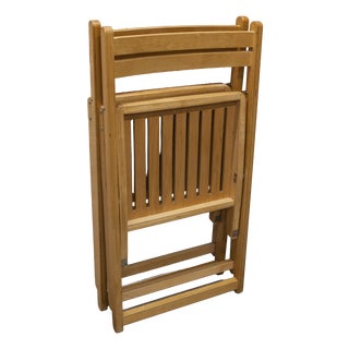 Honey-Coloured Beech Plywood Folding Chairs by IKEA, Set of 2, 1970s For Sale