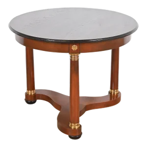 Baker Furniture French Empire Cherry Wood, Brass, and Ebonized Tea Table or Center Table