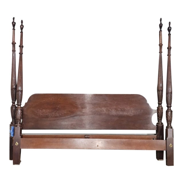 Mahogany Rice Carved King Size Four Posts Bed Frame For Sale