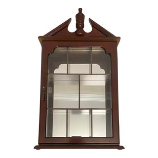 Vintage Cherry Wood Glass Curio Cabinet For Sale