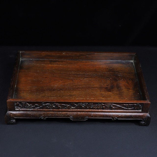 Brown Chinese Huali Rosewood Carved Tea Tray / Display Stand For Sale - Image 8 of 9